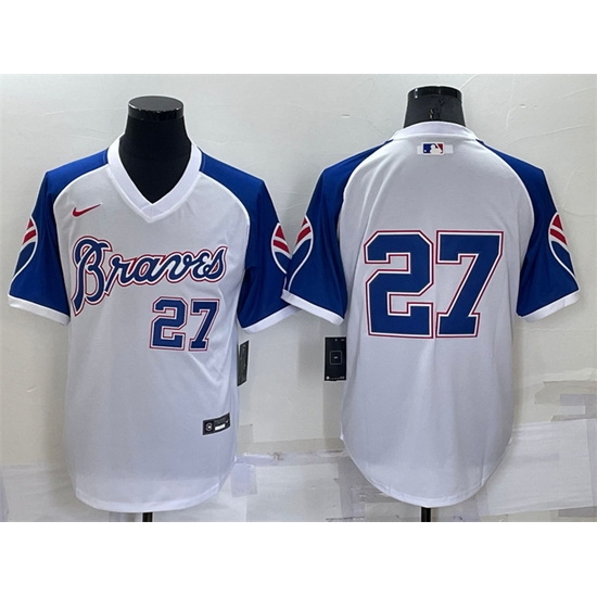 Men Atlanta Braves #27 Austin Riley White Cool Base Stitched Jersey