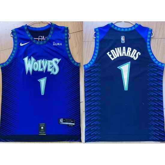Men Minnesota Timberwolves #1 Anthony Edwards 75th Anniversary 2021 2022 City Edition NBA Jersey