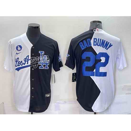 Men Los Angeles Dodgers #22 Bad Bunny 2022 All Star White Black Split Cool Base Baseball Jersey