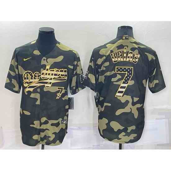 Men Los Angeles Dodgers #7 Julio Urias Olive Cool Base Stitched Baseball Jersey