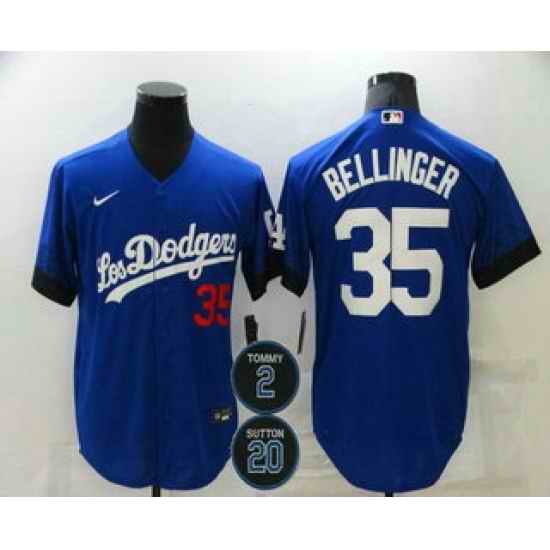Men Los Angeles Dodgers 35 Cody Bellinger Blue #2 20 Patch City Connect Number Cool Base Stitched Jersey