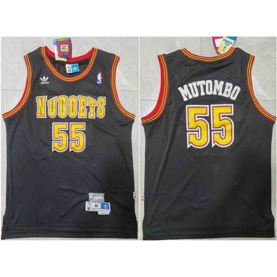 Men Denver Nuggets #55 Dikembe Mutombo Black Throwback Stitched Jersey->detroit pistons->NBA Jersey