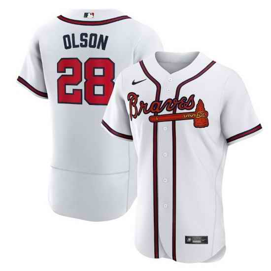 Men Atlanta Braves #28 Matt Olson White Flex Base Stitched Baseball jersey