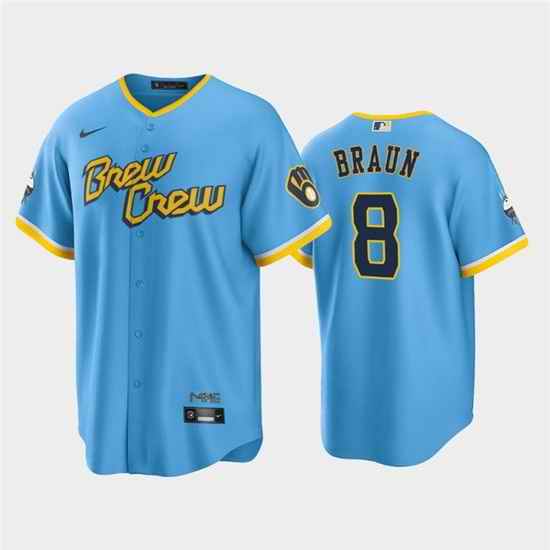 Men Milwaukee Brewers #8 Ryan Braun 2022 Powder Blue City Connect Cool Base Stitched Jersey->milwaukee brewers->MLB Jersey
