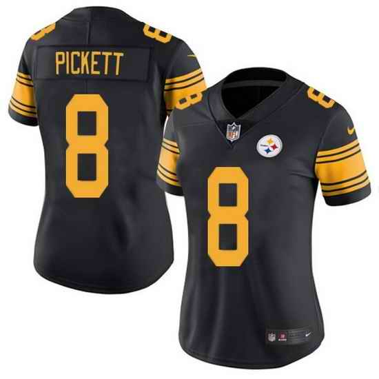 Women Pittsburgh Steelers #8 Kenny Pickett Black Color Rush Limited Stitched Jersey 28Run Small 2