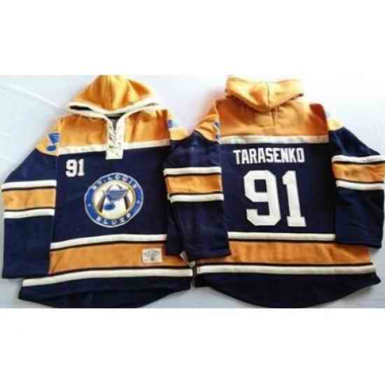 St. Louis Blues #91 Vladimir Tarasenko Navy Blue Gold Sawyer Hooded Sweatshirt Stitched Jersey
