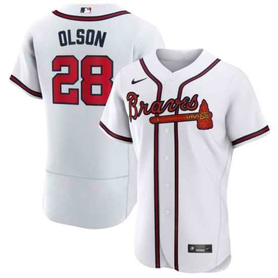 Men's Atlanta Braves #28 Matt Olson White Nike Flexbase Jersey