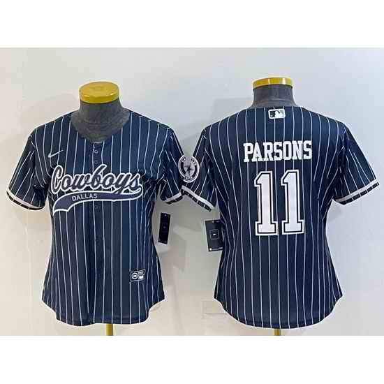 Women Dallas Cowboys #11 Micah Parsons Navy With Patch Cool Base Stitched Baseball Jersey_1