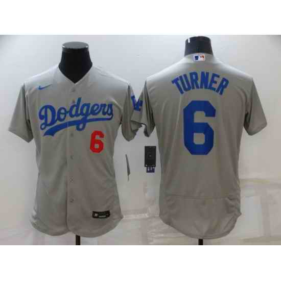 Men Los Angeles Dodgers #6 Trea Turner Grey Flex Base Stitched Jersey