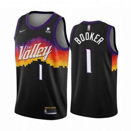 Men Phoenix Suns #1 Devin Booker Black 2021 City Edition 75th Anniversary Stitched Jersey