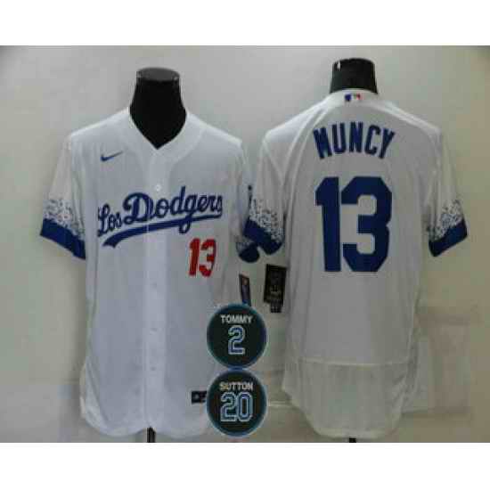 Men Los Angeles Dodgers 13 Max Muncy White #2 20 Patch City Connect Flex Base Stitched Jersey