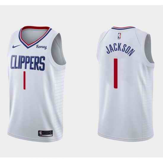 Men Los Angeles Clippers #1 Reggie Jackson White Association Edition Stitched Basketball Jersey