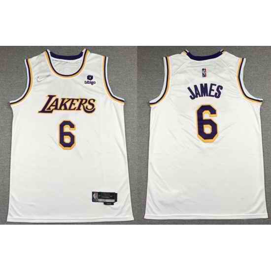 Men's Los Angeles Lakers #6 LeBron James Bibigo 75th Anniversary White Stitched Basketball Jersey
