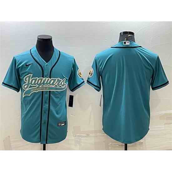 Men Jacksonville Jaguars Blank Teal With Patch Cool Base Stitched Baseball Jersey->jacksonville jaguars->NFL Jersey