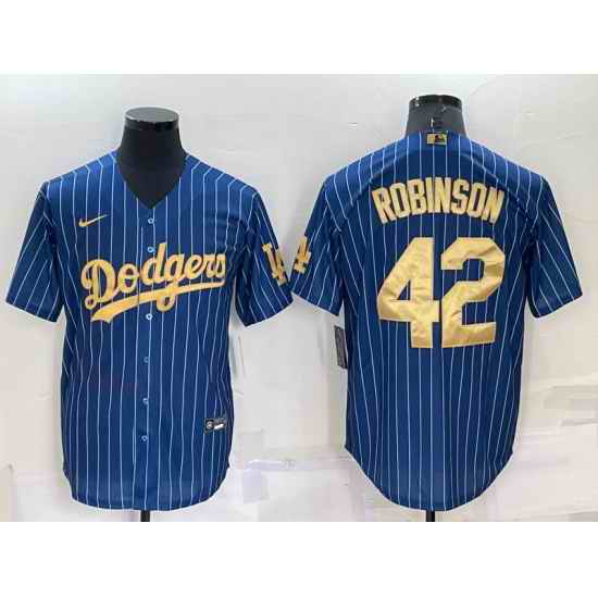 Men Los Angeles Dodgers #42 Jackie Robinson Navy Gold Cool Base Stitched Baseball Jersey