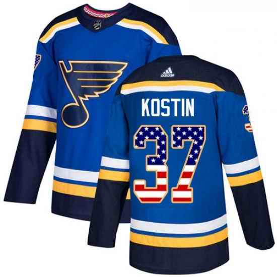 Youth Adidas St Louis Blues #37 Klim Kostin Authentic Blue USA Flag Fashion NHL Jersey