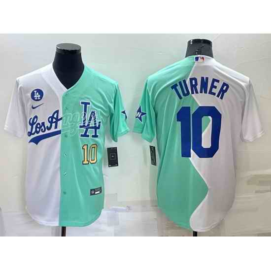 Men Los Angeles Dodgers #10 Justin Turner 2022 All Star White Green Cool Base Baseball Jerseys
