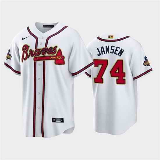 Men Atlanta Braves #74 Kenley Jansen 2022 White Gold World Series Champions Program Cool Base Stitched Baseball jersey