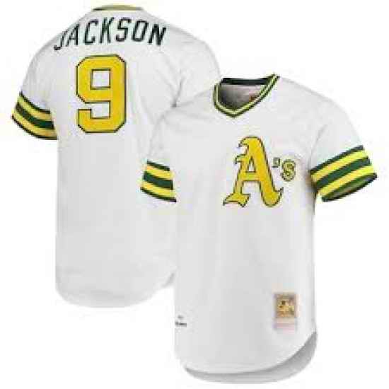 Mens Mitchell and Ness Oakland Athletics #9 Reggie Jackson Authentic White Throwback MLB Jersey->chicago cubs->MLB Jersey