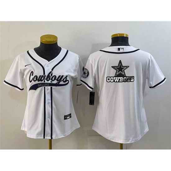 Women Dallas Cowboys White Team Big Logo With Patch Cool Base Stitched Baseball Jersey
