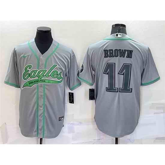 Men Philadelphia Eagles #11 A  J  Brown Grey With Patch Cool Base Stitched Baseb->minnesota vikings->NFL Jersey