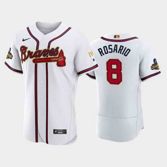 Men Atlanta Braves #8 Eddie Rosario 2022 White Gold World Series Champions Program Flex Base Stitched Baseball jersey