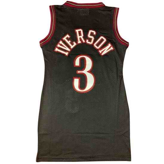 Women 76ers #3 Allen Iverson Dress Stitched Jersey Black II
