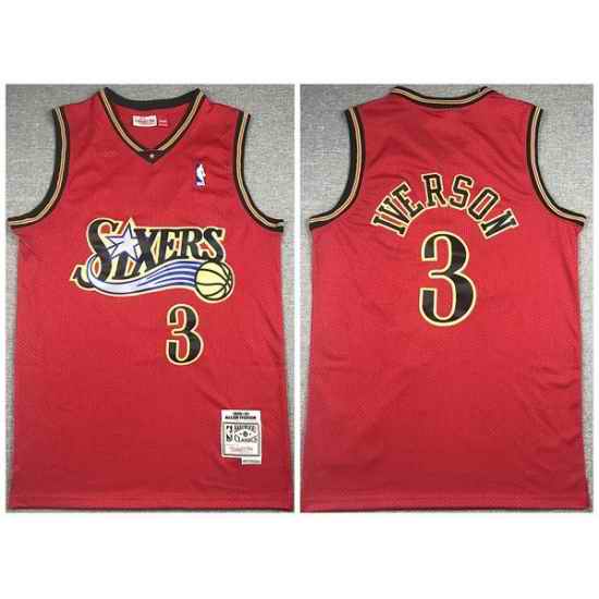 Men Philadelphia 76ers #3 Allen Iverson Red Throwback Stitched Jersey->new york knicks->NBA Jersey