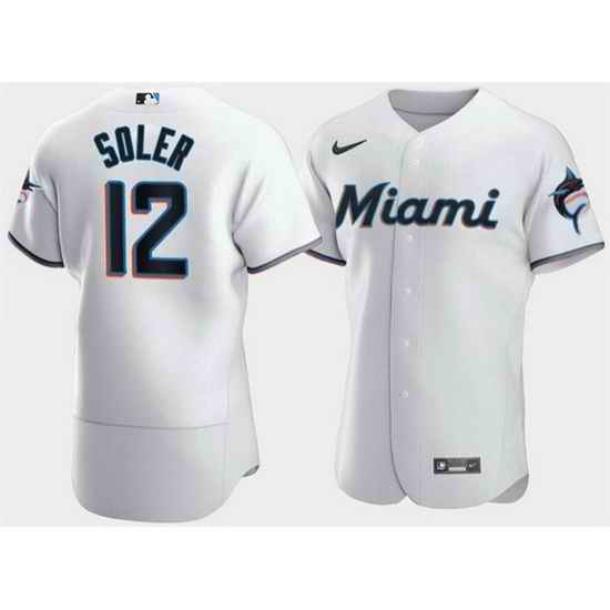 Men Miami Marlins #12 Jorge Soler White Flex Base Stitched jersey->milwaukee brewers->MLB Jersey
