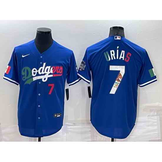 Men Los Angeles Dodgers #7 Julio Urias Royal Mexico Cool Base Stitched Baseball Jersey