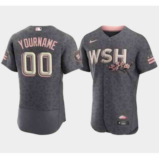 Men Women Youth  Washington Nationals Active Player Custom 2022 Grey City Connect Cherry Blossom Flex Base Stitched MLB jersey->customized mlb jersey->Custom Jersey