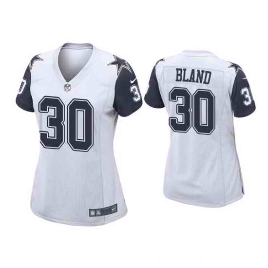 Women Dallas Cowboys #30 DaRon Bland White Navy Stitched Game Jersey