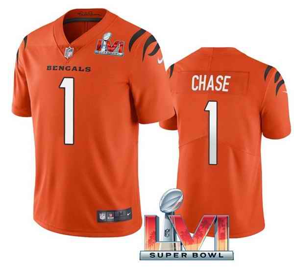 Nike Bengals #1 Ja'Marr Chase Orange 2022 Super Bowl LVI Vapor Limited Jersey->cincinnati bengals->NFL Jersey