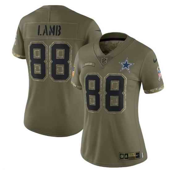 Women Dallas Cowboys #88 CeeDee Lamb Olive 2022 Salute To Service Limited Stitched Jersey
