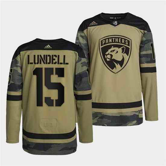 Men Florida Panthers #15 Anton Lundell 2022 Camo Military Appreciation Night Stitched jersey->florida panthers->NHL Jersey
