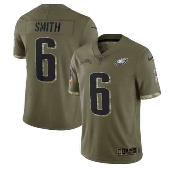 Men Philadelphia Eagles #6 DeVonta Smith Olive 2022 Salute To Service Limited Stitched Jersey