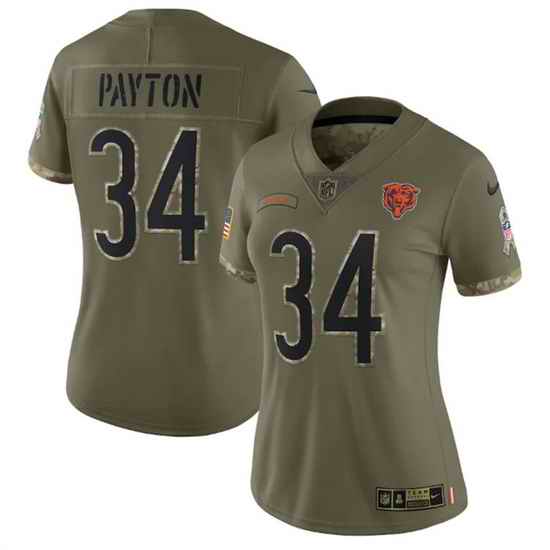 Women Chicago Bears #34 Walter Payton Olive 2022 Salute To Service Limited Stitched Jersey