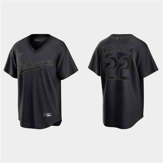 Men Los Angeles Dodgers #22 Clayton Kershaw Black Pitch Black Fashion Replica Stitched Jersey