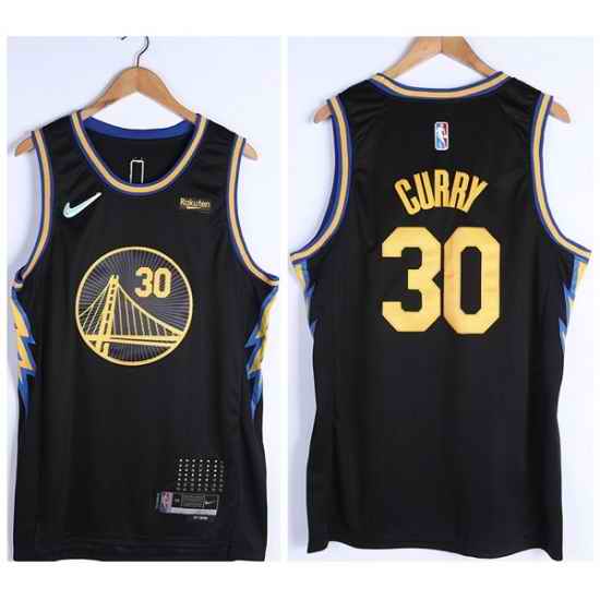 Men Golden State Warriors #30 Stephen Curry 75th Anniversary Black Stitched Basketball Jersey