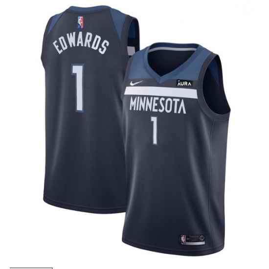 Men Minnesota Timberwolves #1 Anthony Edwards Navy Icon Edition 75th Anniversary Swingman Stitched Jersey