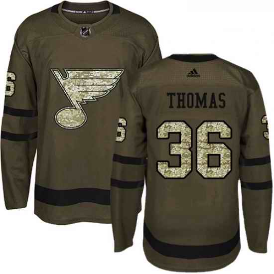 Youth Adidas St Louis Blues #36 Robert Thomas Premier Green Salute to Service NHL Jersey