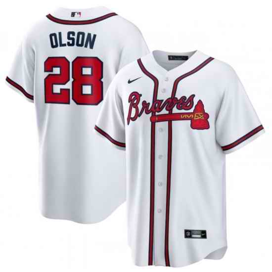 Men's Atlanta Braves #28 Matt Olson White Nike Cool Base Jersey