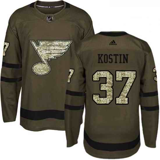 Youth Adidas St Louis Blues #37 Klim Kostin Authentic Green Salute to Service NHL Jersey