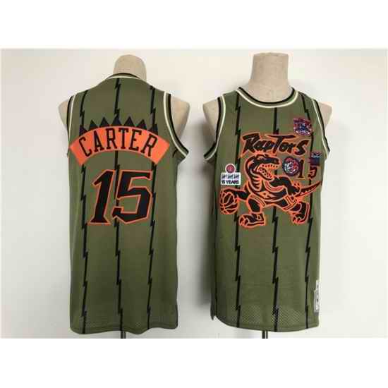 Men Toronto Raptors #15 Vince Carter Oilve Throwback Stitched Jersey