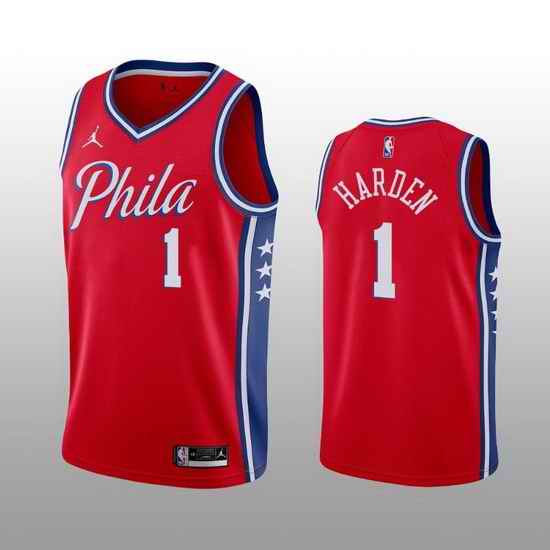 Men Philadelphia 76ers #1 James Harden statement edition Red Stitched jersey->nba shorts->NBA Jersey