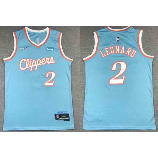 Men Los Angeles Clippers #2 Kawhi Leonard Blue 75th Anniversary 2021 2022 City Edition NBA Jersey