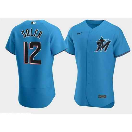 Men Miami Marlins #12 Jorge Soler Blue Flex Base Stitched jersey->milwaukee brewers->MLB Jersey