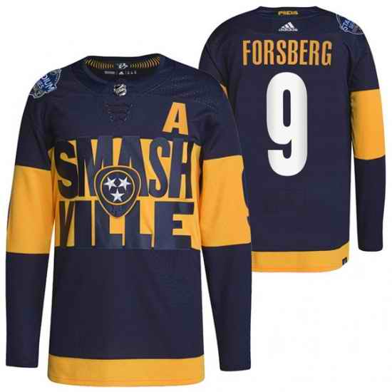 Men Nashville Predators #9 Filip Forsberg 2022 Navy Stadium Series Breakaway Player Stitched Jersey->women nhl jersey->Women Jersey