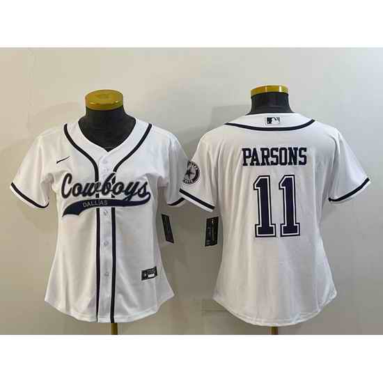 Women Dallas Cowboys #11 Micah Parsons White With Patch Cool Base Stitched Baseball Jersey