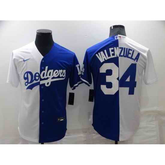 Men Los Angeles Dodgers #34 Toro Valenzuela White Blue Split Cool Base Stitched Baseball Jersey